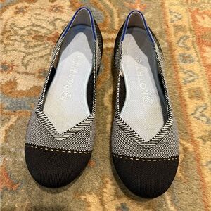 Rothy's The Flat Mist Captoe Slip On Shoe Ballet Flat Black White Women’s 8